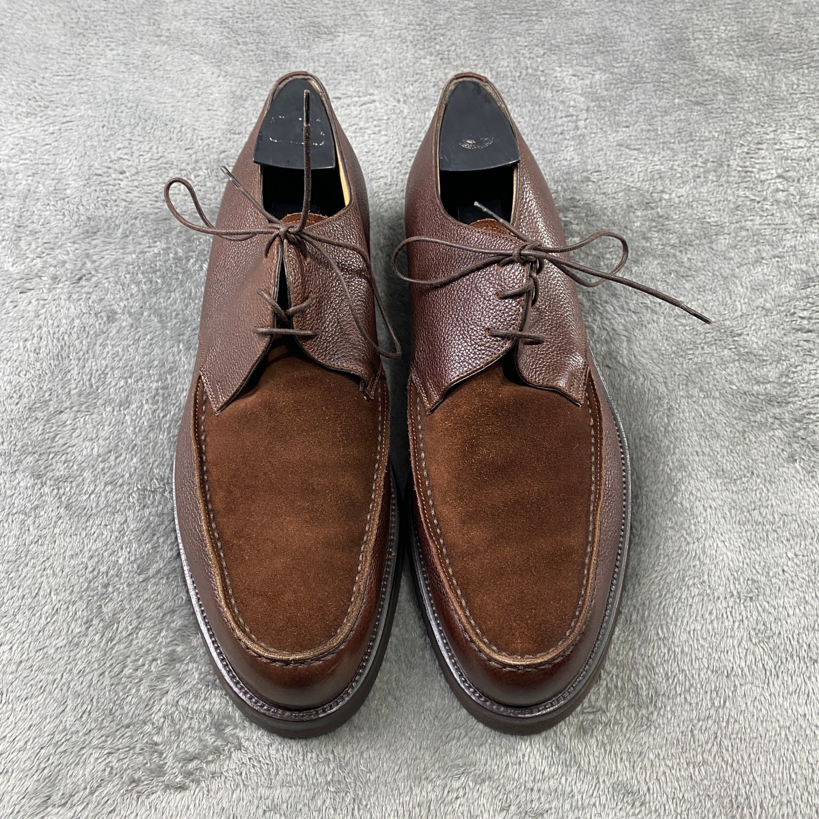 Romano Martegani Derby Mens 10 Brown 8816 Pebbled Leather Suede Split Toe Italy